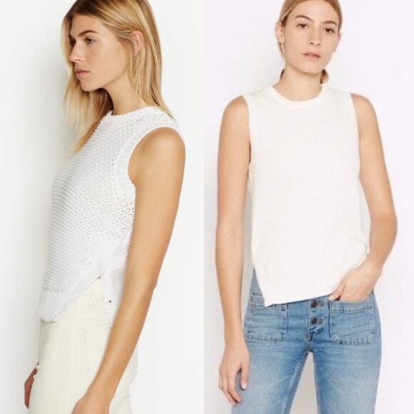 Equipment Femme White Bay Crew Neck Sleeveless Knit Top Size Medium Buttons Boho - Picture 1 of 11